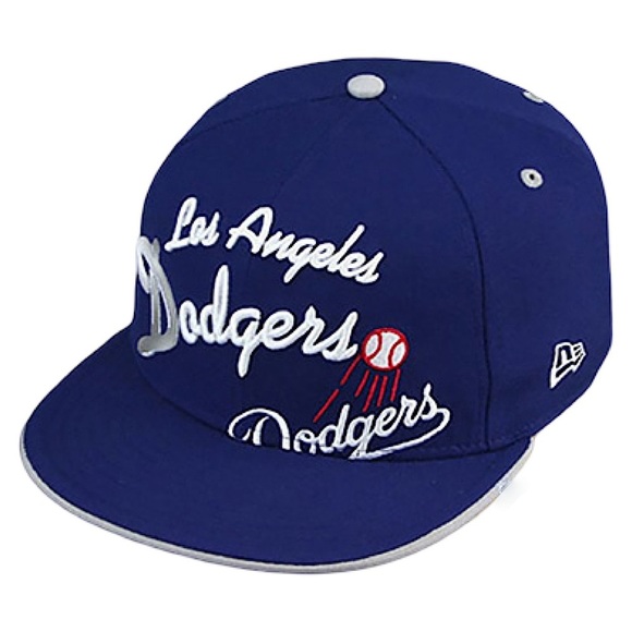 NEW ERA • Los Angeles Dodgers Big Script Royal Blue Fitted Baseball Hat - Picture 1 of 10